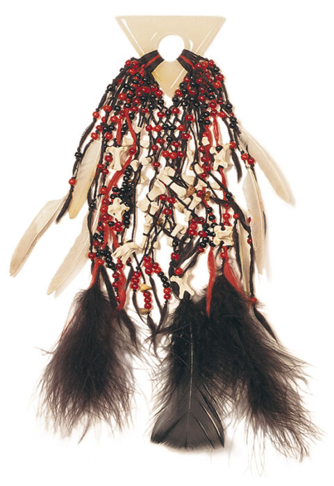 Cultic proto-money, 1996., onyx, feather, glass bead, bone &c., mixed media, 245 x 160 mm