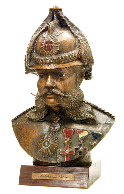 Széchenyi Ödön, 1987., vörösrézlemez, tűzzománc díszítéssel, 62 cm