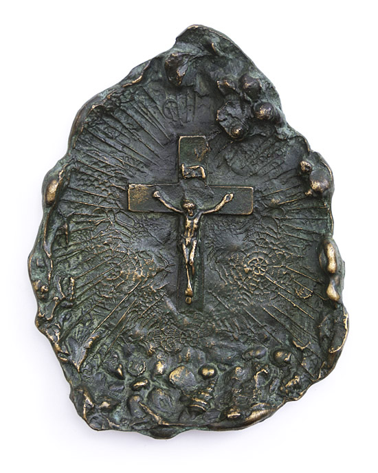 Ady Endre: Krisztus-kereszt az erdőn, 1977., bronz, öntött, 23 x 18 cm