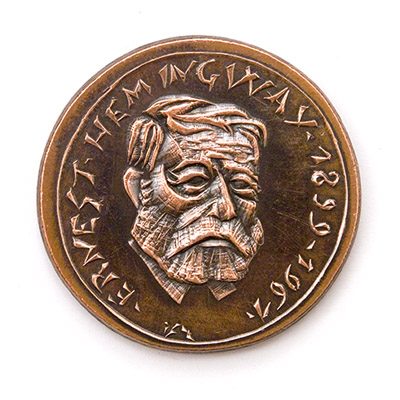 Ernest Hemingway, 1985., copper, struck, 40 mm