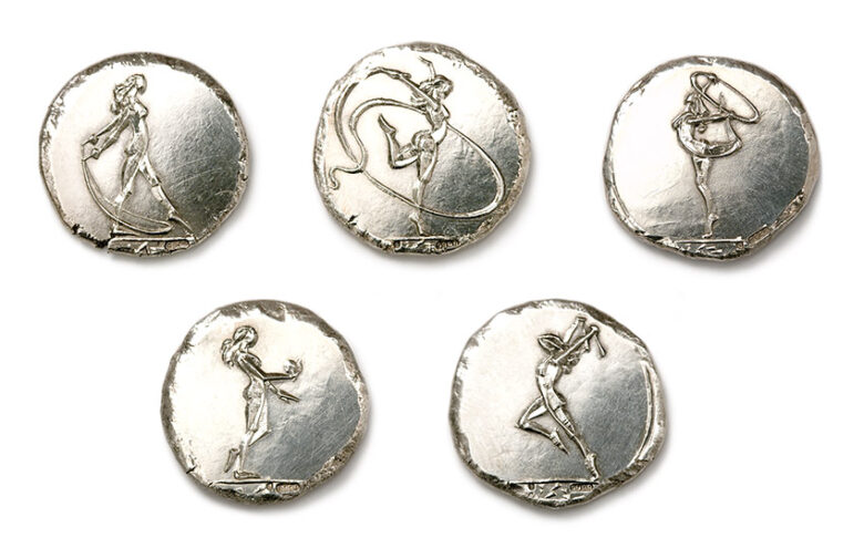Tornászlányok, 1987., színezüst, vert, 40 - 42 mm