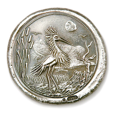 Reddish egret, 1988., silver, struck, 44 mm
