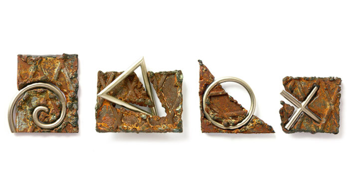 Genesis I-IV. (#1.), 1995., iron, nickel-plated brass, mixed media, 80 x 75-, 80 x 85-, 80 x 80-, 60 x 65 mm