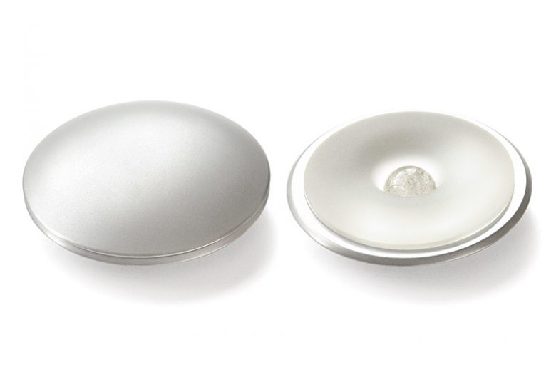Shell, 1998., chromium steel, rhinestone, plexi, assembled, 64 mm