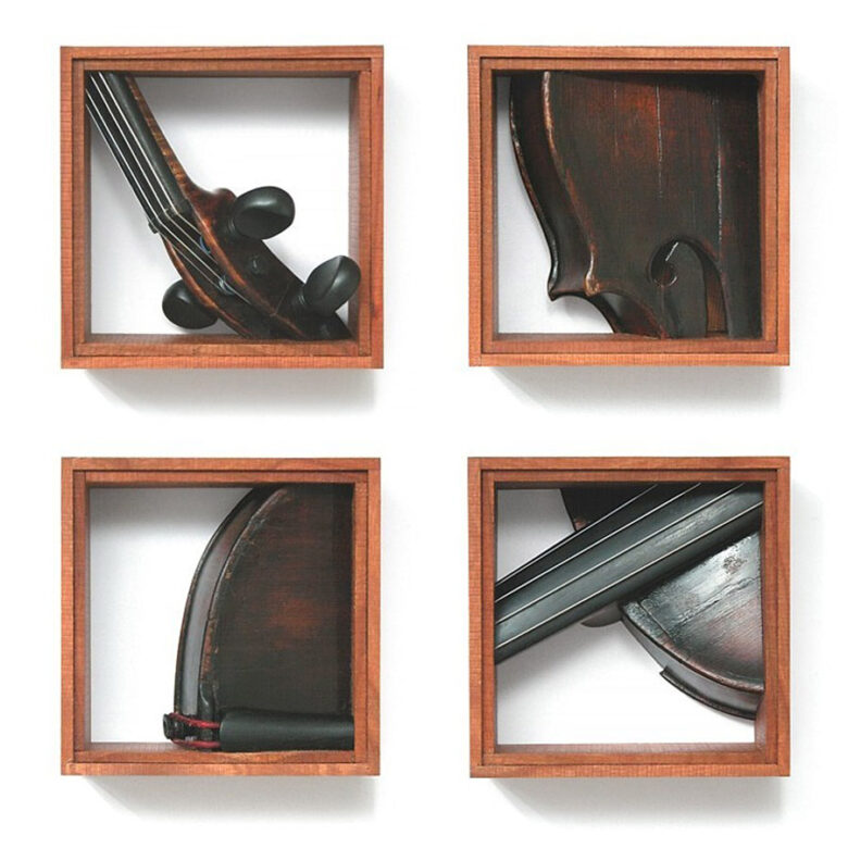 Kvartett, 2004., hegedű, fa, vegyes technika, 114 x 114 - 114 x 114 mm