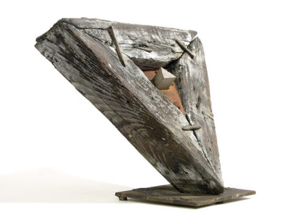 Genezis, I., 2008., fa, acél, homok stb., vegyes technika, 32 cm