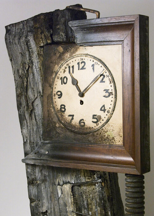 Half an hour, 2009., iron, wood, clock, mixed media, 73 x 45 x 26 cm