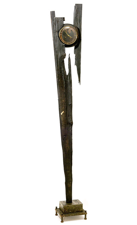 Negyedóra, 2009., fa, öntöttvas, óraszerkezet stb., vegyes technika, 207 cm