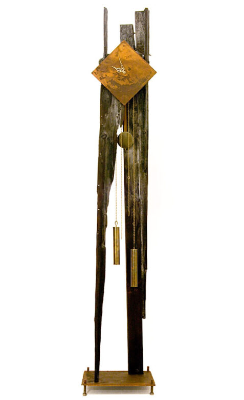 Súlyos óra, 2009., fa, vas stb., vegyes technika, 220 cm