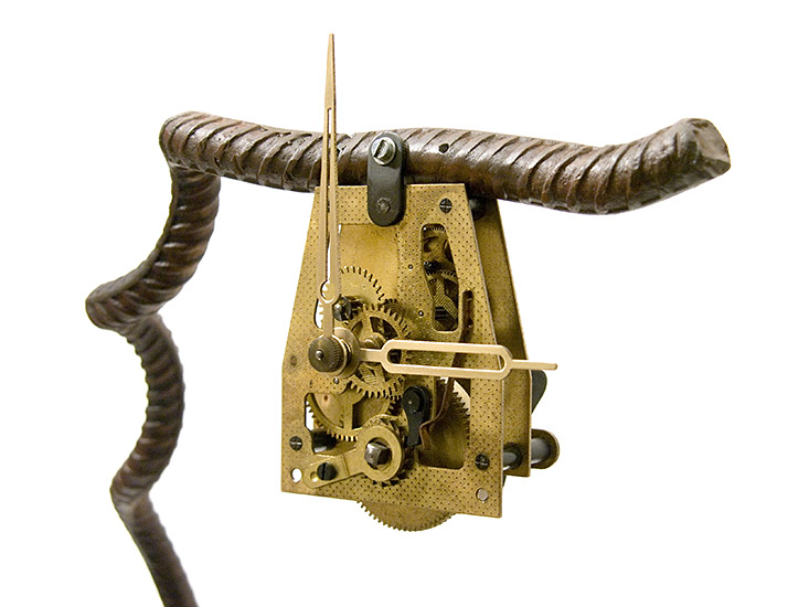 Three quarters of an hour, 2010, iron, clolck, mixed media, 106 cm