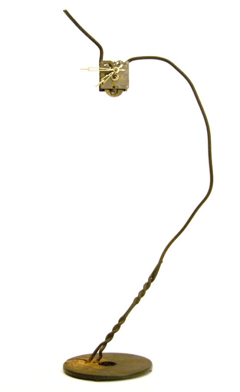 Open hours, 2010., iron, clock, mixed media, 68,5 x 30 x 17,5 cm