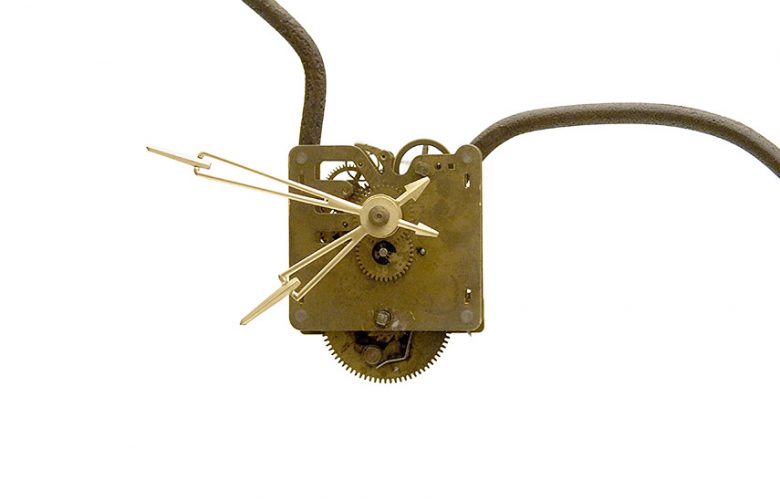 Open hours, 2010., iron, clock, mixed media, 68,5 x 30 x 17,5 cm