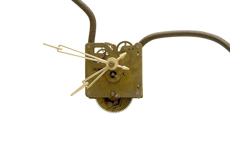 Open hours, 2010., iron, clock, mixed media, 68,5 x 30 x 17,5 cm