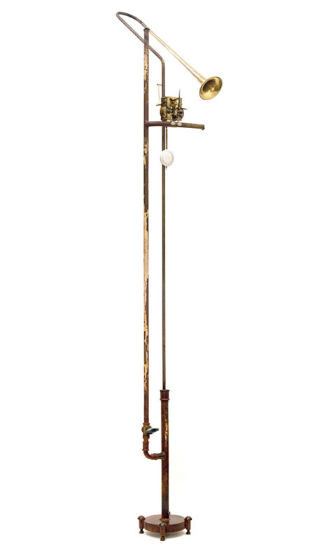 Brassy, 2010., iron, brass, clock, mixed media, 235 cm