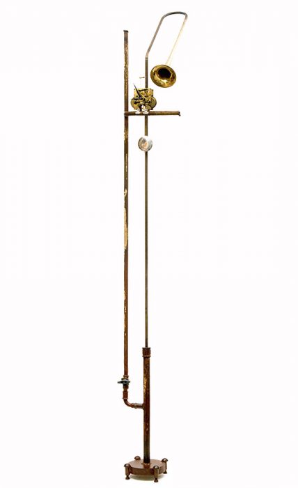 Brassy, 2010., iron, brass, clock, mixed media, 235 cm