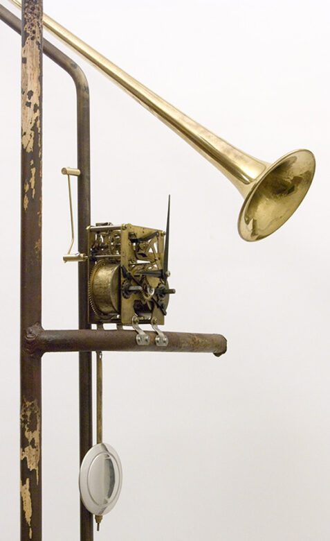 Brassy, 2010., iron, brass, clock, mixed media, 235 cm