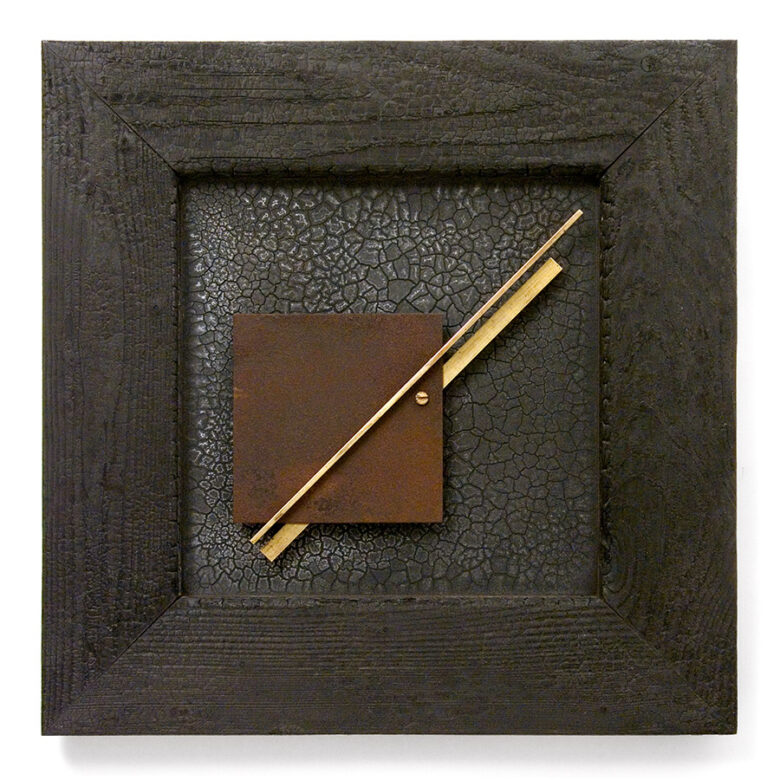Dombormű IV., 2011., fa, vas, sárgaréz, vegyes technika, 50 x 50 cm