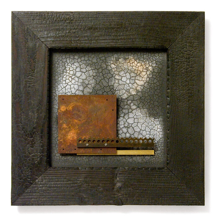 Relief, No. 5, 2011., wood, iron, brass, mixed media, 50 x 50 cm