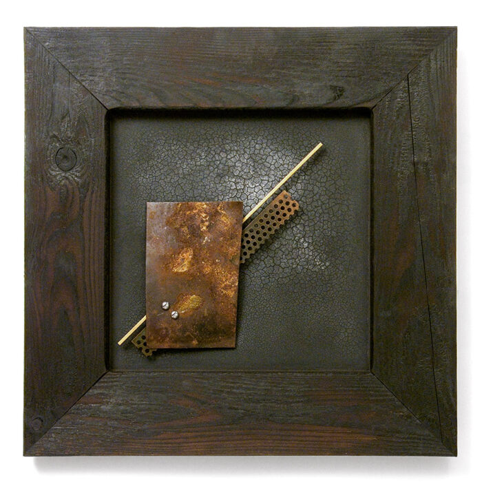 Relief, No. 8, 2011., wood, iron, brass, mixed media, 50 x 50 cm