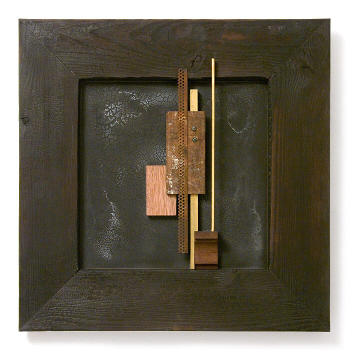 Relief, No. 11, 2011., wood, iron, brass, mixed media, 50 x 50 cm