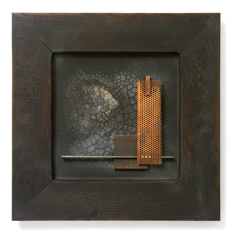 Dombormű XIV., 2011., fa, vas, sárgaréz, vegyes technika, 50 x 50 cm
