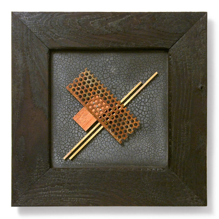Relief, No. 15, 2011., wood, iron, brass, mixed media, 50 x 50 cm