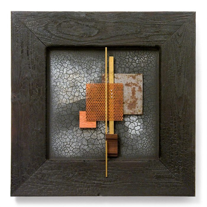 Dombormű IX., 2011., fa, vas, sárgaréz, vegyes technika, 50 x 50 cm