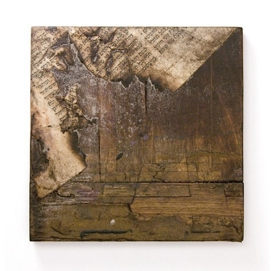Shoah I., 2012, wood, paper, mixed media,, 150 x 150 mm