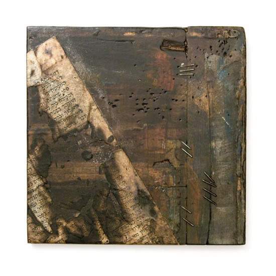 Shoah II., 2012., wood, paper, mixed media, 150 x 150 mm