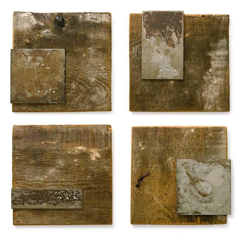 Plakett 05, 06, 07, 08, 2012., fa, vas, vegyes technika, 150 x 150 - 150 x 150 mm