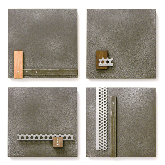 Plaquette No. 42, 43, 44, 45, 2012., wood, iron, mixed media, 120 x 120 - 120 x 120 mm