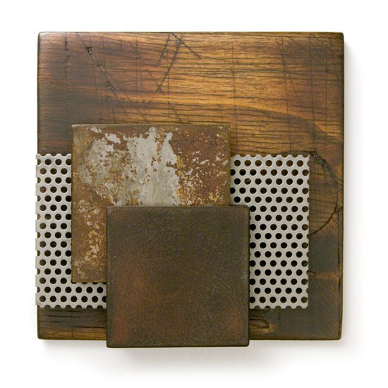 Plaquette No. 10, 2012., wood, iron, mixed media, 150 x 150 mm