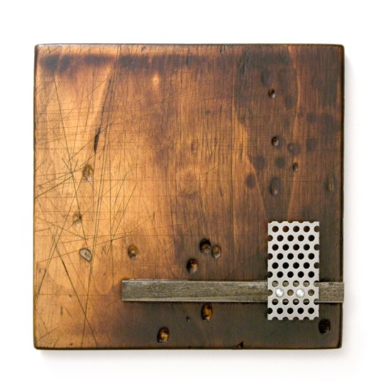 Plaquette No. 12, 2012., wood, iron, mixed media, 150 x 150 mm