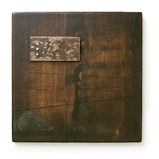 Plaquette No. 14, 2012., wood, iron, mixed media, 150 x 150 mm