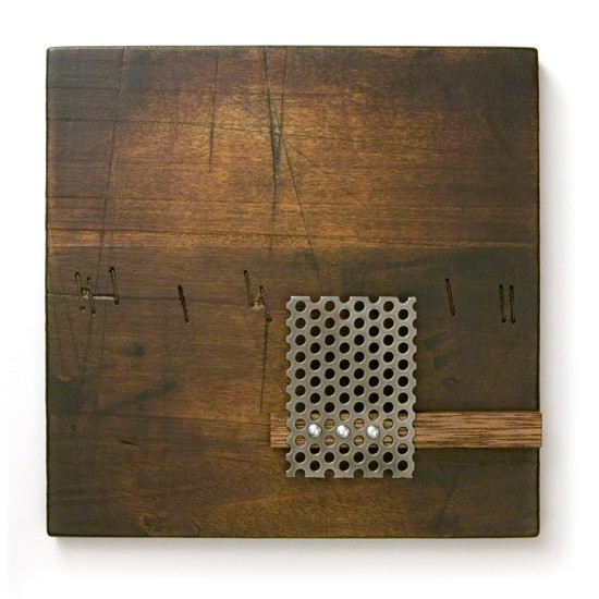 Plakett 16, 2012., fa, vas, vegyes technika, 150 x 150 mm