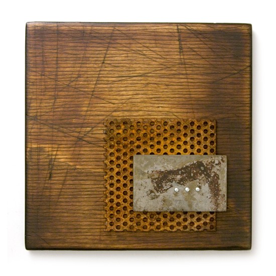 Plaquette No. 18, 2012., wood, iron, mixed media, 150 x 150 mm