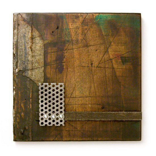 Plaquette No. 19, 2012, wood, iron, mixed media, 150 x 150 mm