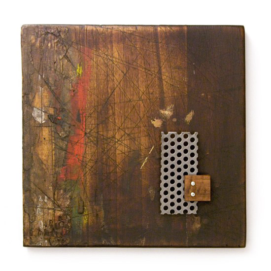 Plaquette No. 21, 2012., wood, iron, mixed media, 150 x 150 mm