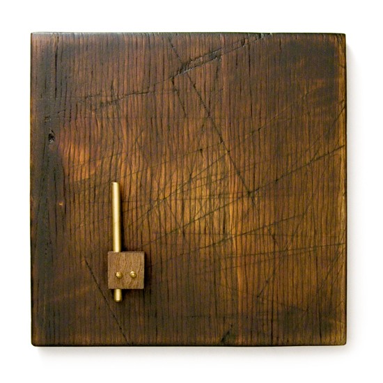 Plaquette No. 23, 2012., wood, iron, brass, mixed media, 150 x 150 mm