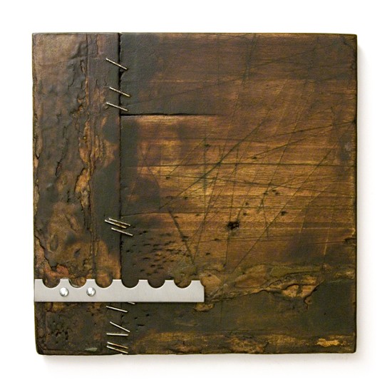 Plaquette No. 25, 2012., wood, iron, mixed media, 150 x 150 mm