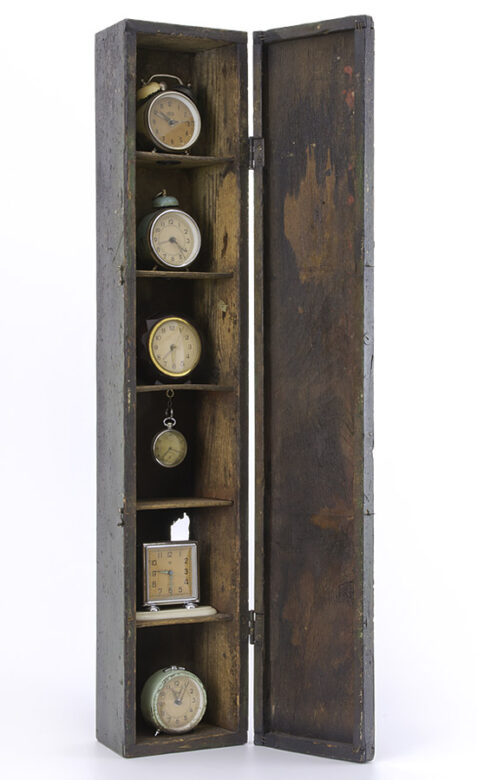 My memories, I., 2015., wood, iron, clockwork &c., mixed media, 78 x 15 x 11 cm