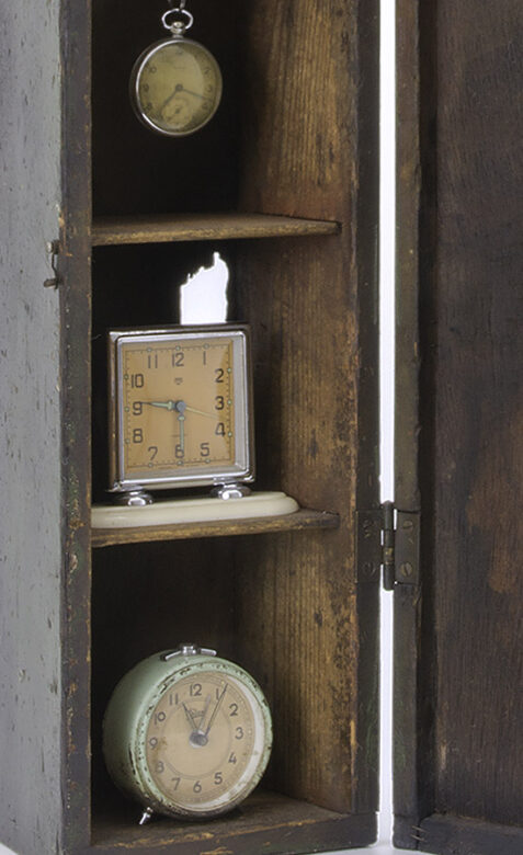 My memories, I., 2015., wood, iron, clockwork &c., mixed media, 78 x 15 x 11 cm
