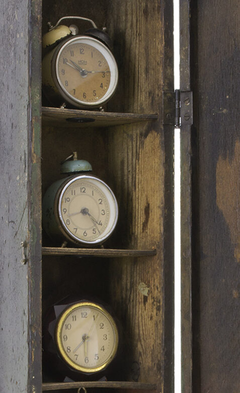 My memories, I., 2015., wood, iron, clockwork &c., mixed media, 78 x 15 x 11 cm