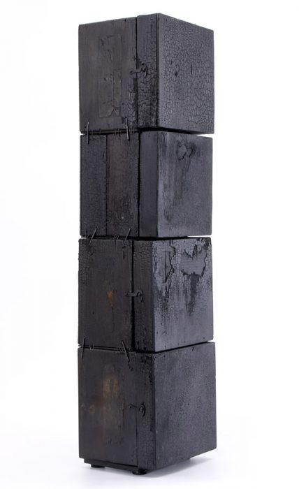 Emlékeim, II., 2015., fa, vas, óraszerkezetek, vegyes technika, 80,5 x 20 x 17 cm