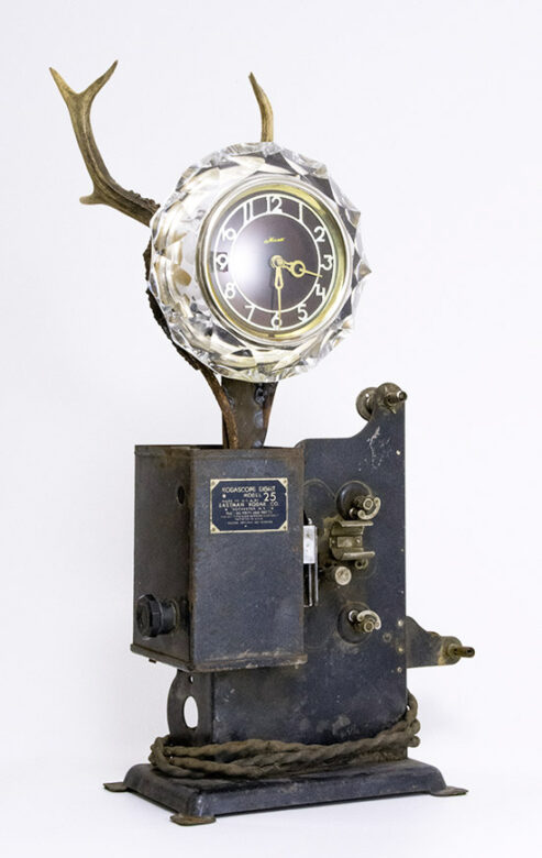 Hommage à István Homoki Nagy, 2015., iron, glass, bone, clock &c., mixed media, 53 x 26 x 25 cm
