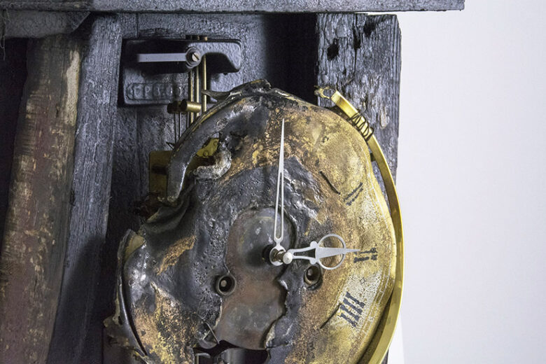 Passing time, 2015., wood, iron, brass, clock, mixed media, 80 x 50 x 42 cm