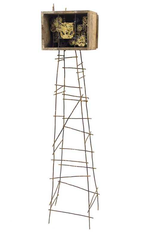 Clock statue, 2015., wood, iron, brass, clockwor, clock, mixed media, 177 x 45 x 40 cm