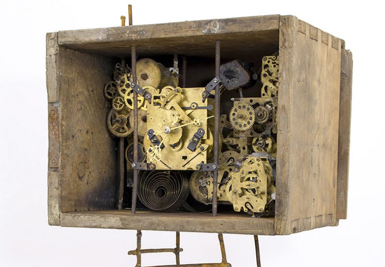 Clock statue, 2015., wood, iron, brass, clockwor, clock, mixed media, 177 x 45 x 40 cm