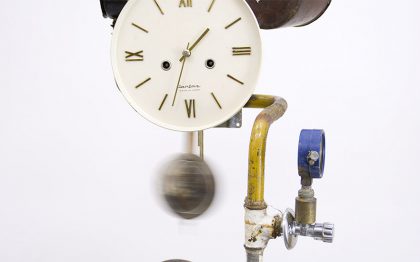 My father's clocks, 2015., iron, concrete, clockworks, clock &c., mixed media, 160 cm