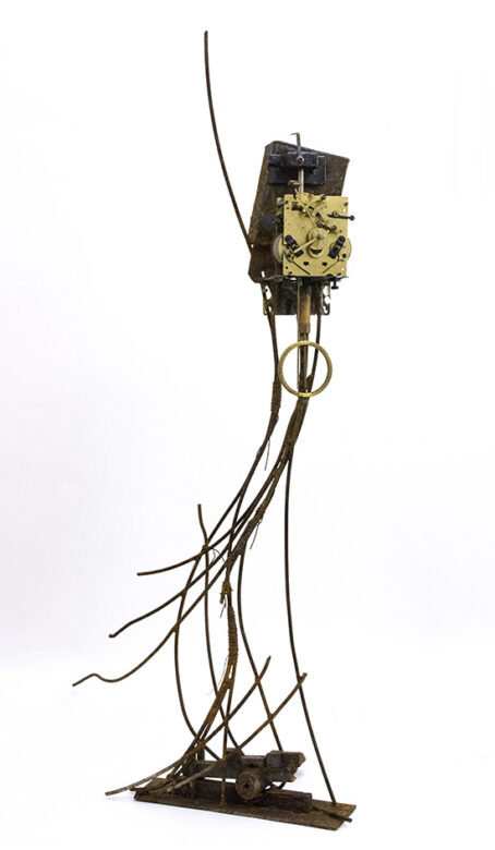 Vasóra, 2015., vas, sárgaréz, óraszerkezet stb., vegyes technika, 120 x 38 x 86 cm